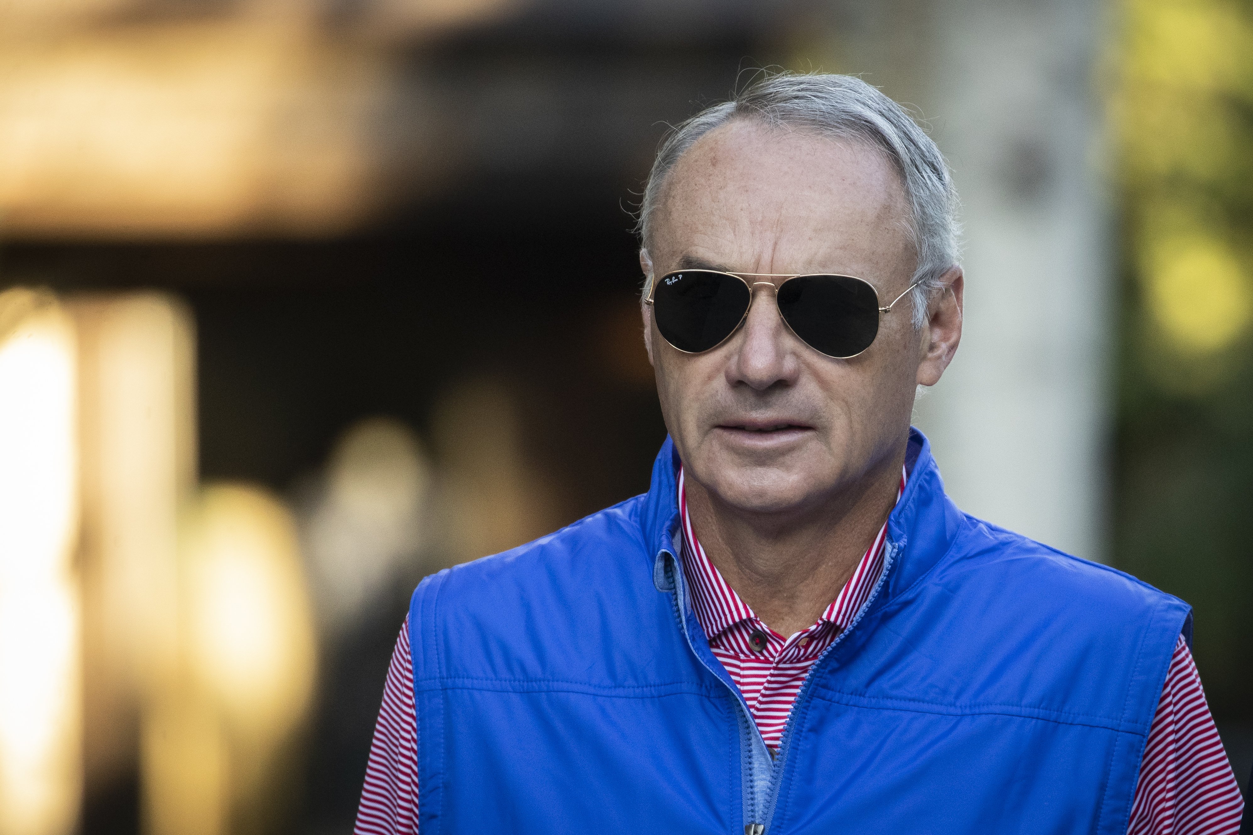 Rob Manfred, commissioner of Major League Baseball (MLB), attends the annual Allen & Company Sun Valley Conference, July 12, 2019, in Sun Valley, Idaho.(Credit: Drew Angerer/Getty Images)