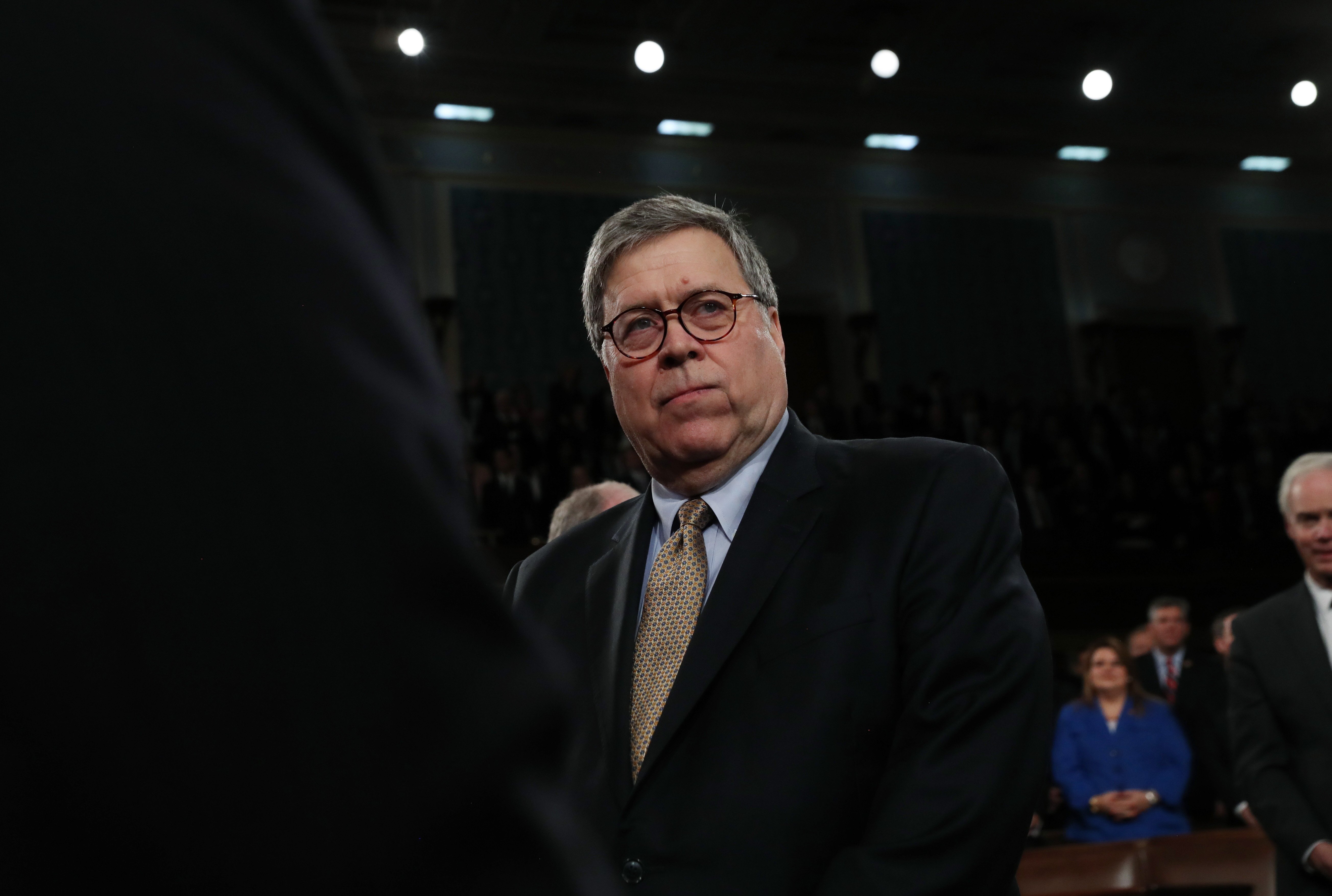 U.S. Attorney General William Barr arrives to hear President Donald Trump deliver the State of the Union address in the House chamber on Feb. 4, 2020 in Washington, DC. (Credit: Leah Millis-Pool/Getty Images)