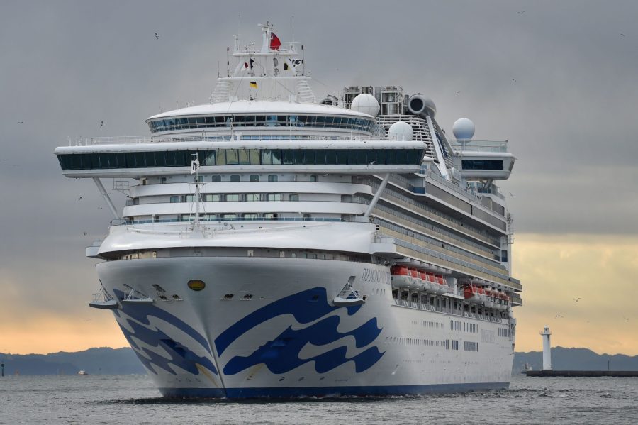 The Diamond Princess cruise ship, with over 3,700 people quarantined onboard due to fears of the new coronavirus, arrives at the Daikoku Pier Cruise Terminal in Yokohama port on February 6, 2020. (Credit: KAZUHIRO NOGI/AFP via Getty Images)