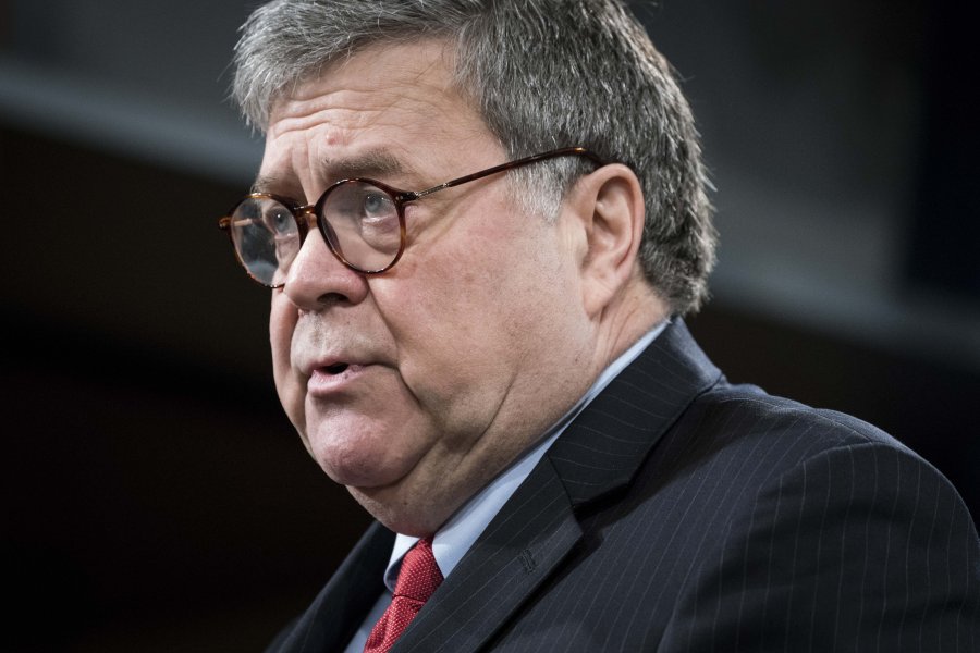 Attorney General William Barr participates in a press conference at the Department of Justice on February 10, 2020. (Credit: Sarah Silbiger/Getty Images)