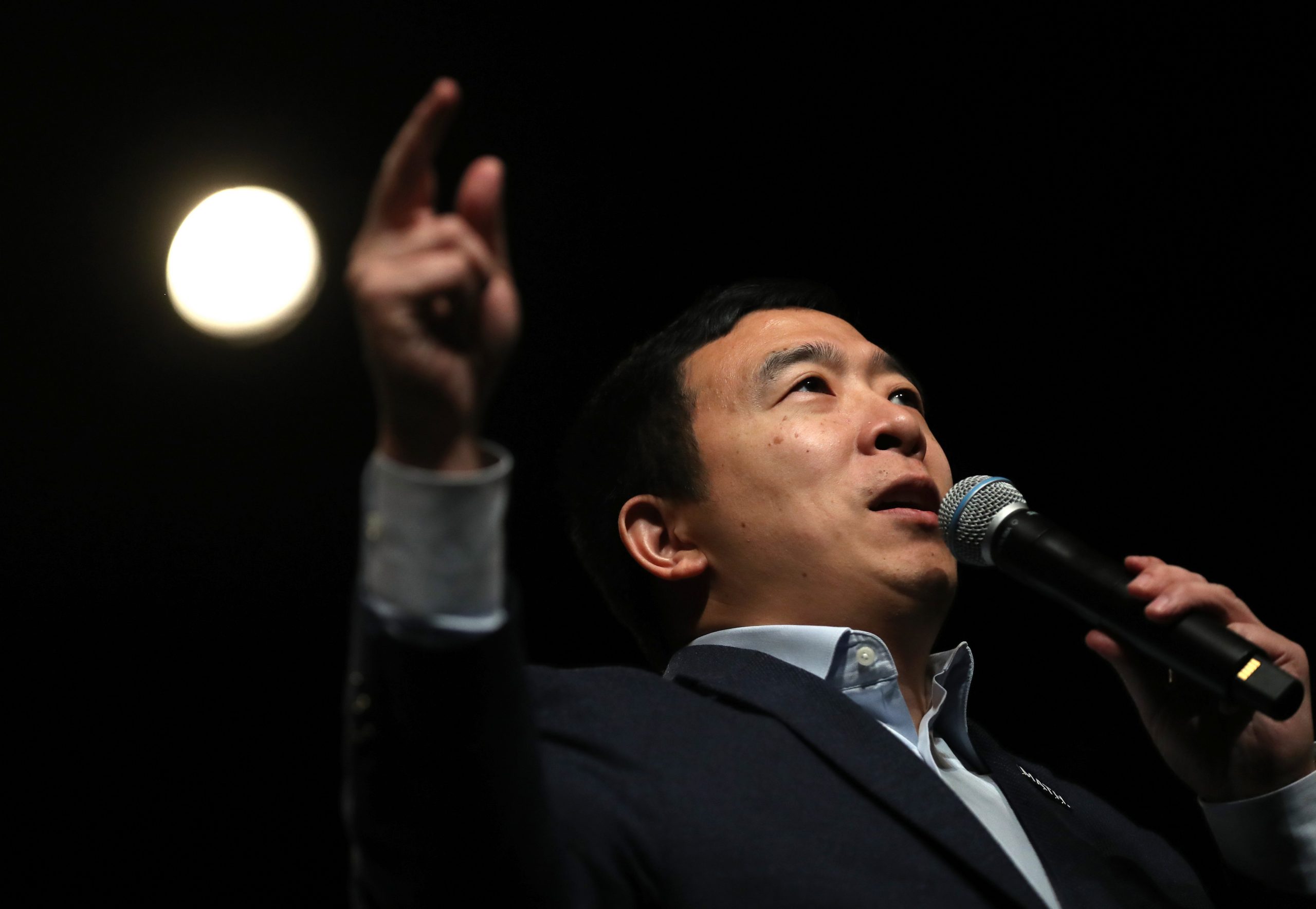 Democratic presidential candidate Andrew Yang speaks during a campaign event in Keene, New Hampshire on Feb. 5, 2020. (Credit: Justin Sullivan/Getty Images)