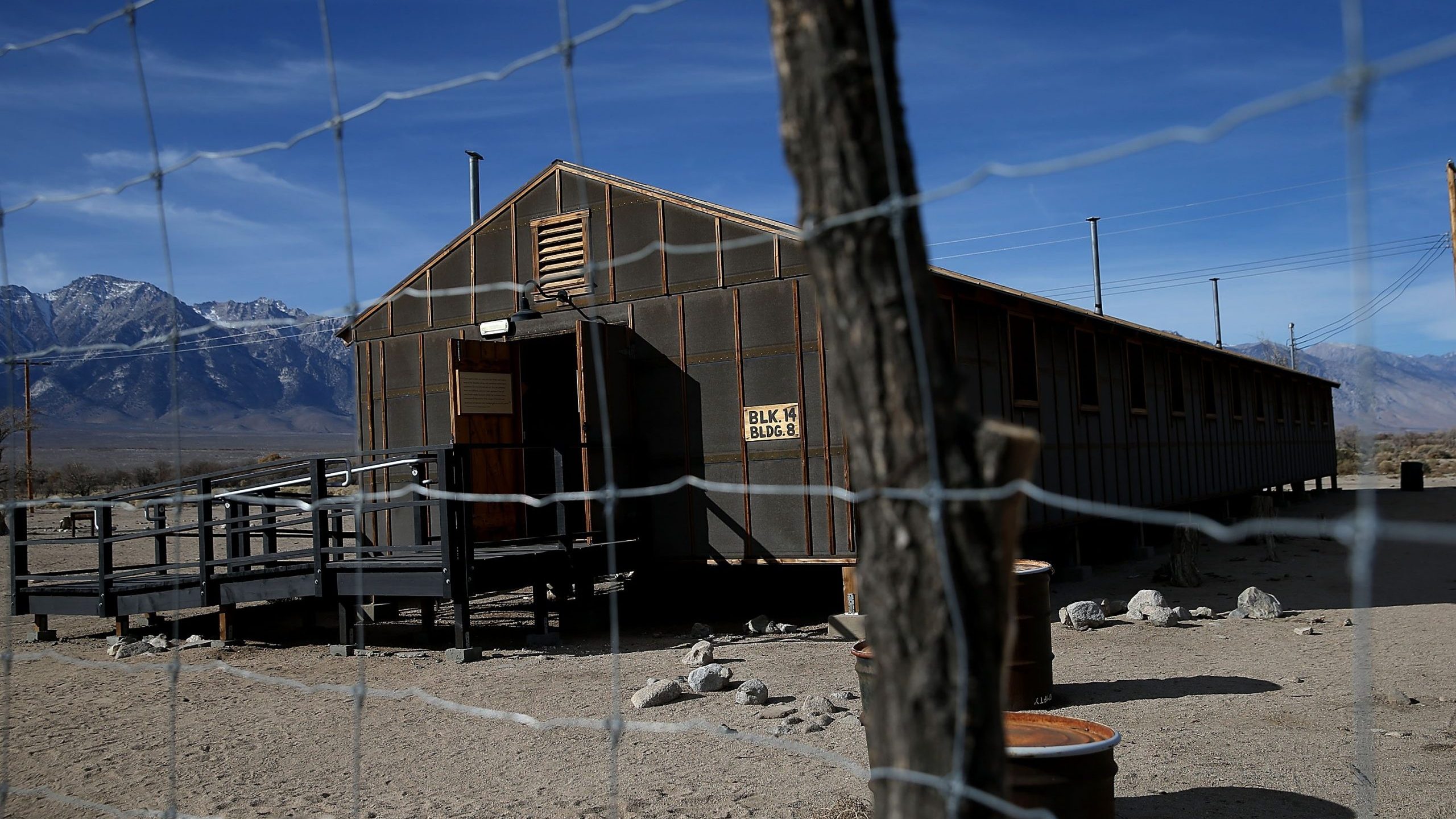 A replica of internment camp barracks stands at Manzanar National Historic Site on Dec. 9, 2015, near Independence, Calif. (Credit: Justin Sullivan/Getty Images)