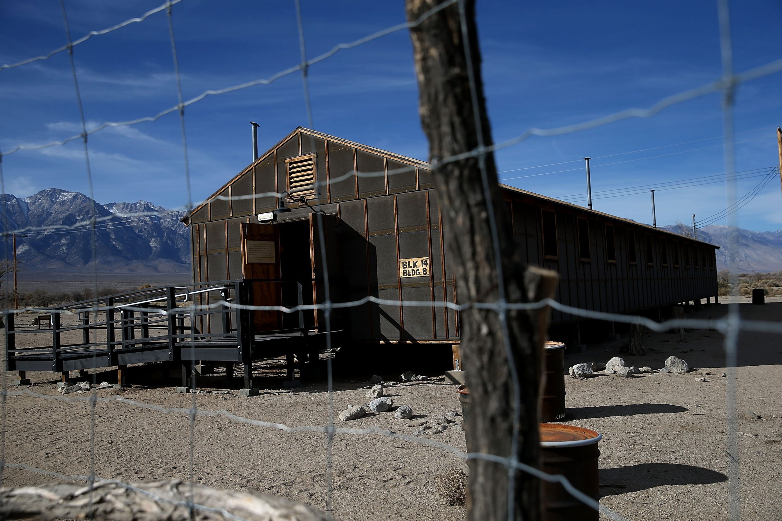 A replica of internment camp barracks stands at Manzanar National Historic Site on Dec. 9, 2015, near Independence, Calif. (Credit: Justin Sullivan/Getty Images)