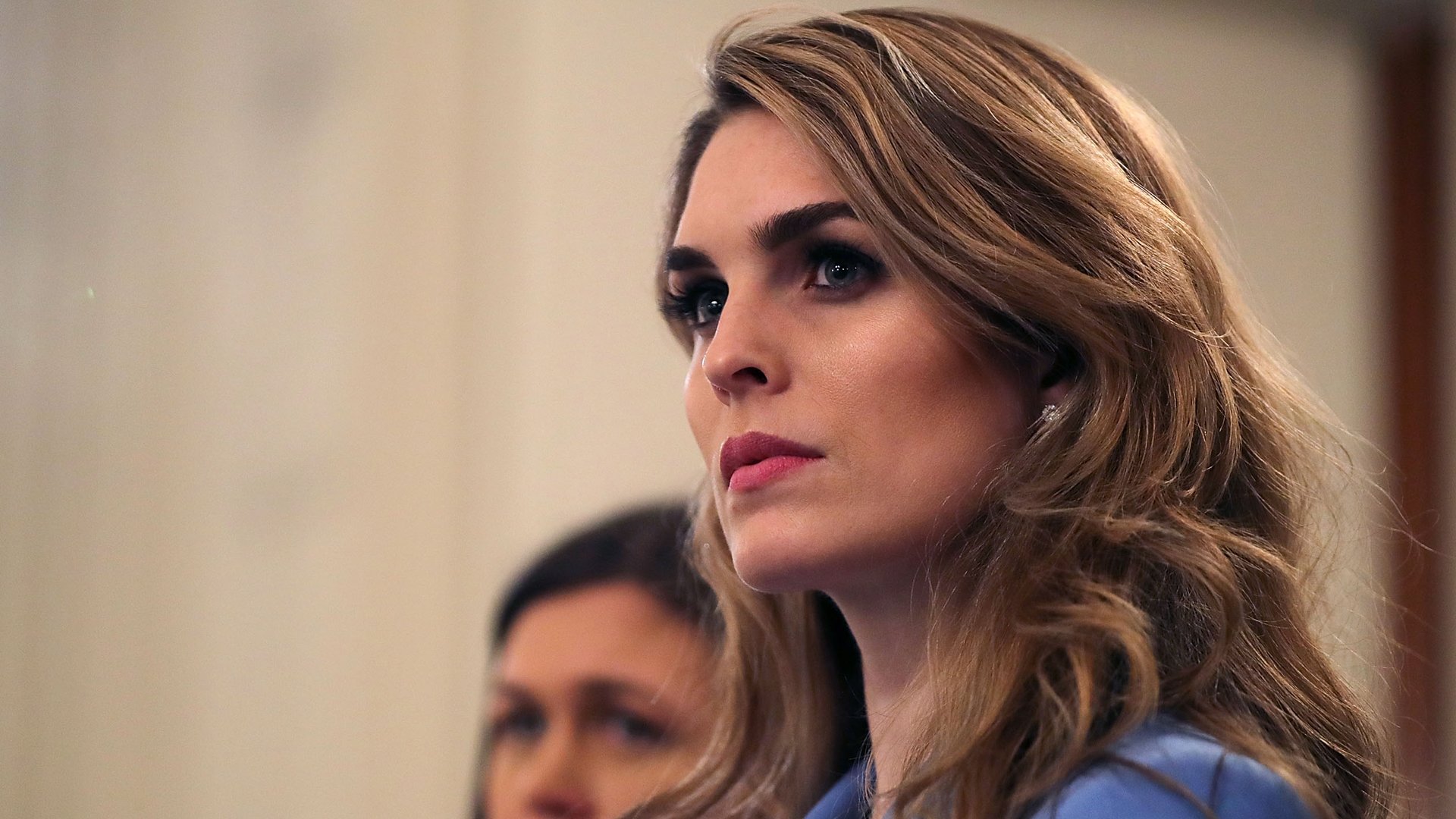 Hope Hicks attends a listening session hosted by U.S. President Donald Trump with student survivors of school shootings, their parents and teachers in the State Dining Room at the White House on Feb. 21, 2018, in Washington, DC. (Credit: Chip Somodevilla/Getty Images)