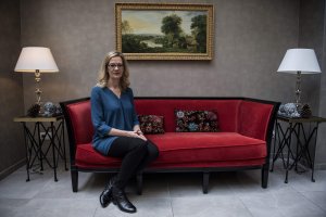 British-born former film producer Louise Godbold poses at a hotel in Paris on May 25, 2018. (Credit: CHRISTOPHE ARCHAMBAULT/AFP via Getty Images)