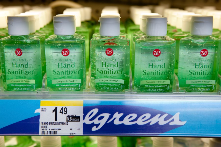 Walgreen's hand sanitizer sits on display at a store in New York, U.S., on Wednesday, Feb. 17, 2010. (JB Reed/Bloomberg via Getty Images)