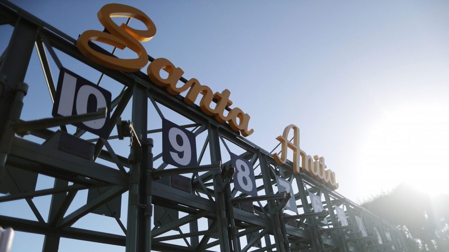 A starting gate stands outside the track on the final day of the winter/spring horse racing season at Santa Anita Park on June 23, 2019 in Arcadia. (Mario Tama/Getty Images)