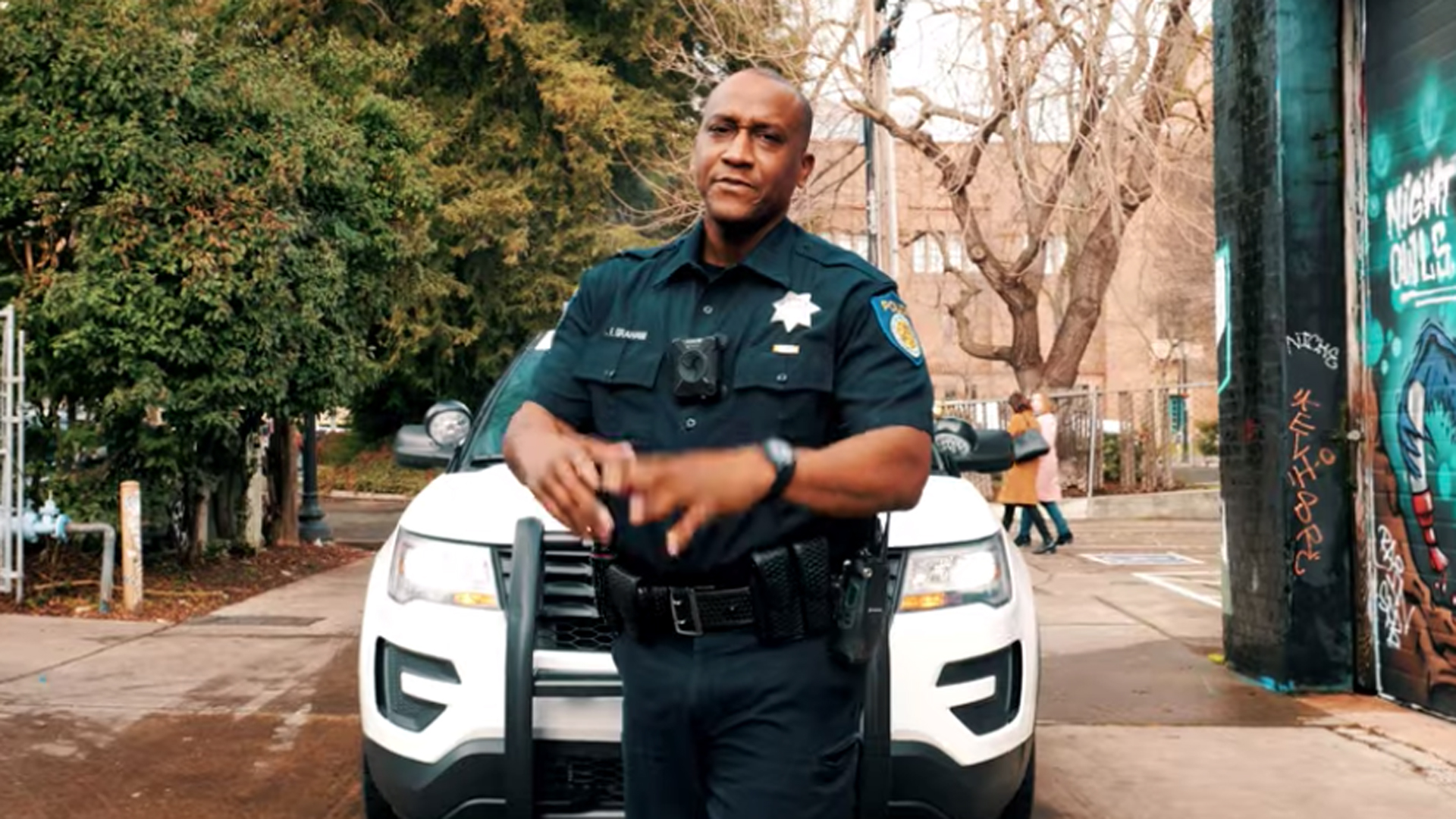 Officer Filmore Graham is seen in a still image from a Sacramento Police Department recruitment video.