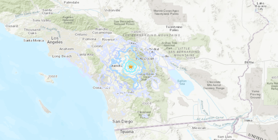 The location of a magnitude 3.6 earthquake reported on Feb. 1, 2020, near Valle Vista. (Credit: USGS)