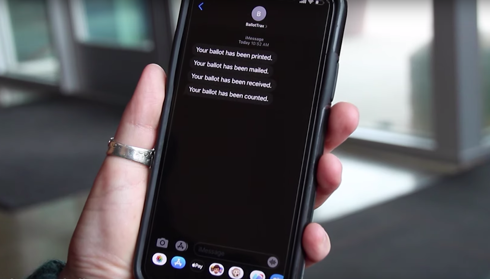 A still from a video released by the California Secretary of State's Office shows sample texts from BallotTrax, a voter tracking tool made available ahead of the March 3, 2020 primary election in California.