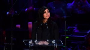 Kobe Bryant's wife Vanessa Bryant arrives to speak during the "Celebration of Life for Kobe and Gianna Bryant" service at Staples Center on Feb. 24, 2020. (Credit: FREDERIC J. BROWN/AFP via Getty Images)