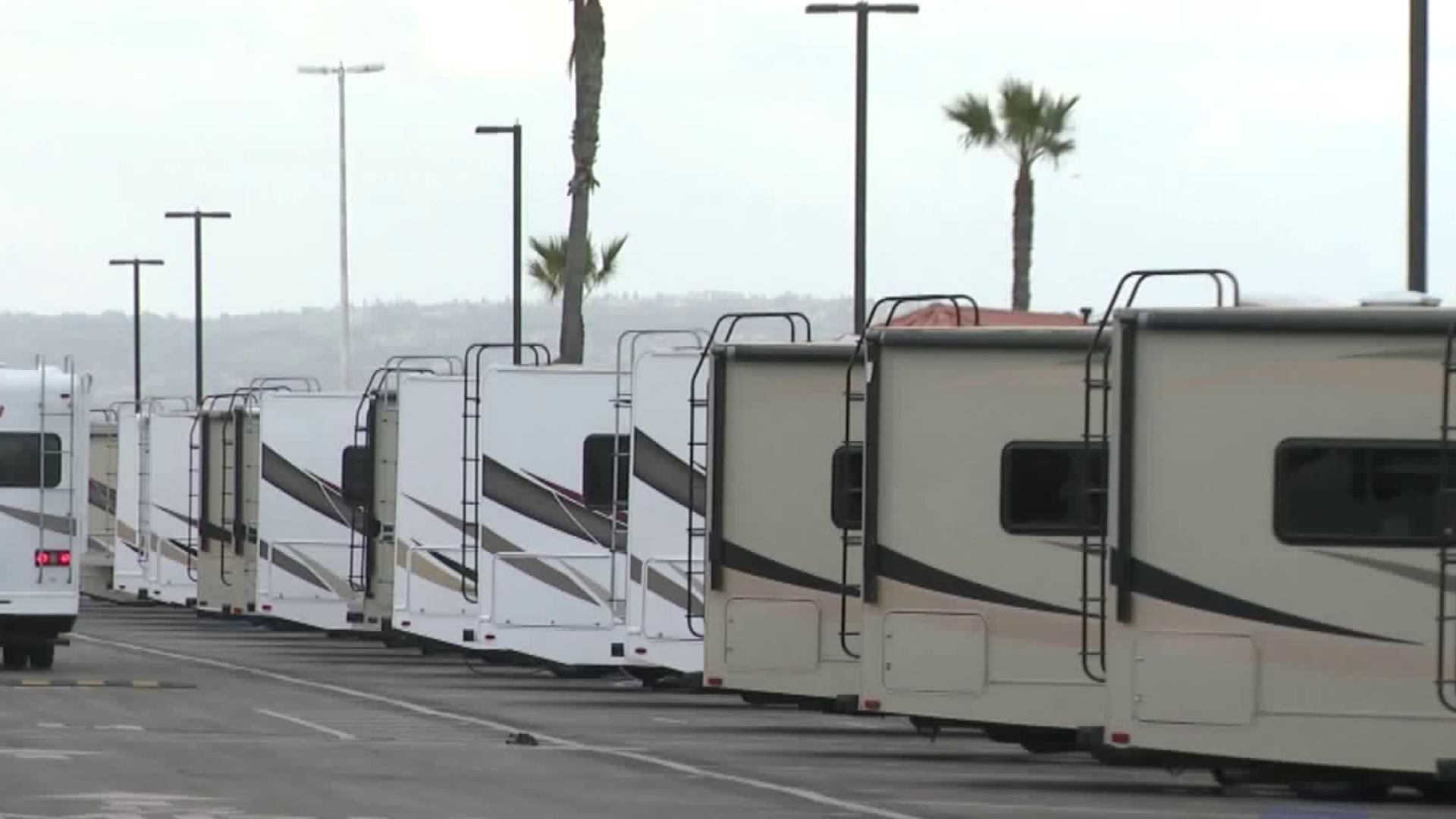 An RV park at Dockweiler Beach that L.A. County could potentially use as a coronavirus quarantine zone. (KTLA)