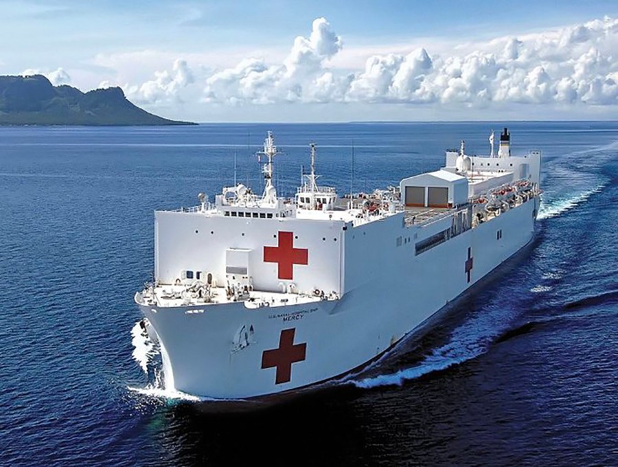 The USNS Mercy is seen headed to the Port of L.A. in a photo tweeted by Mayor Eric Garcetti.