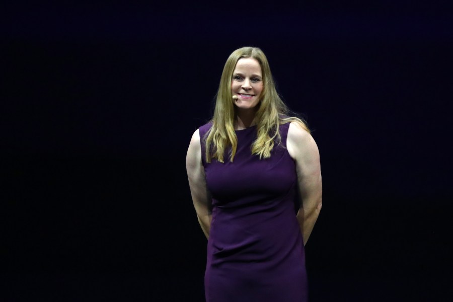 Cindy Parlow Cone on stage during the FIFA Women's World Cup France 2019 Draw at La Seine Musicale on December 8, 2018 in Paris, France. (Dean Mouhtaropoulos/Getty Images)