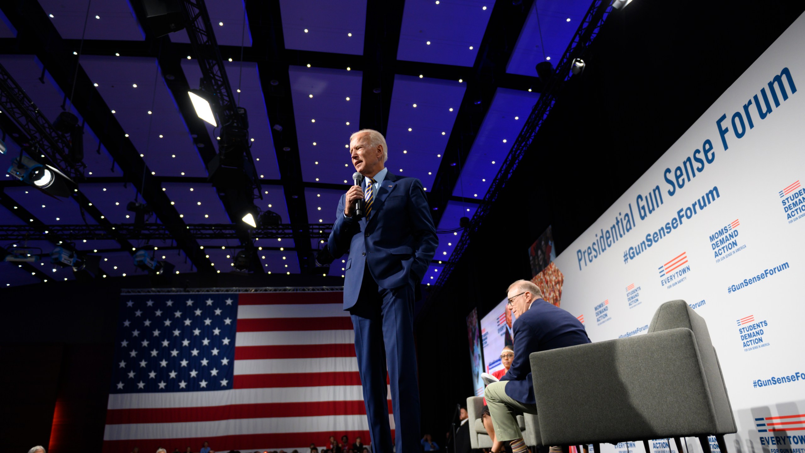 Joe Biden speaks on stage during a forum hosted by Everytown for Gun Safety at the Iowa Events Center on Aug. 10, 2019 in Des Moines, Iowa. (Stephen Maturen/Getty Images)