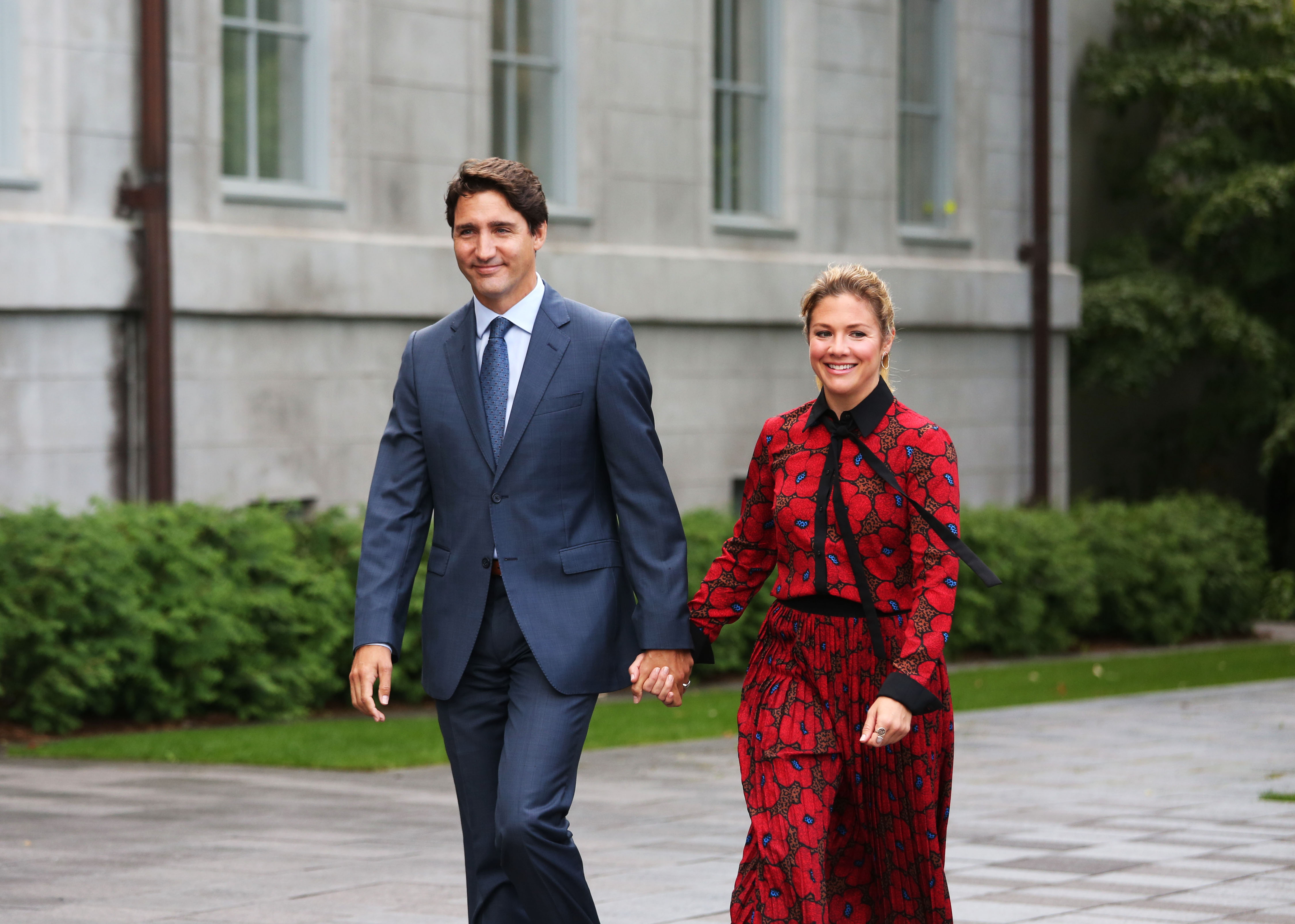 Canada's Prime Minister Justin Trudeau and his wife Sophie Gregorie Trudeau arrive at Rideau Hall in Ottawa on Sep. 11, 2019.(Dave Chan/AFP via Getty Images)