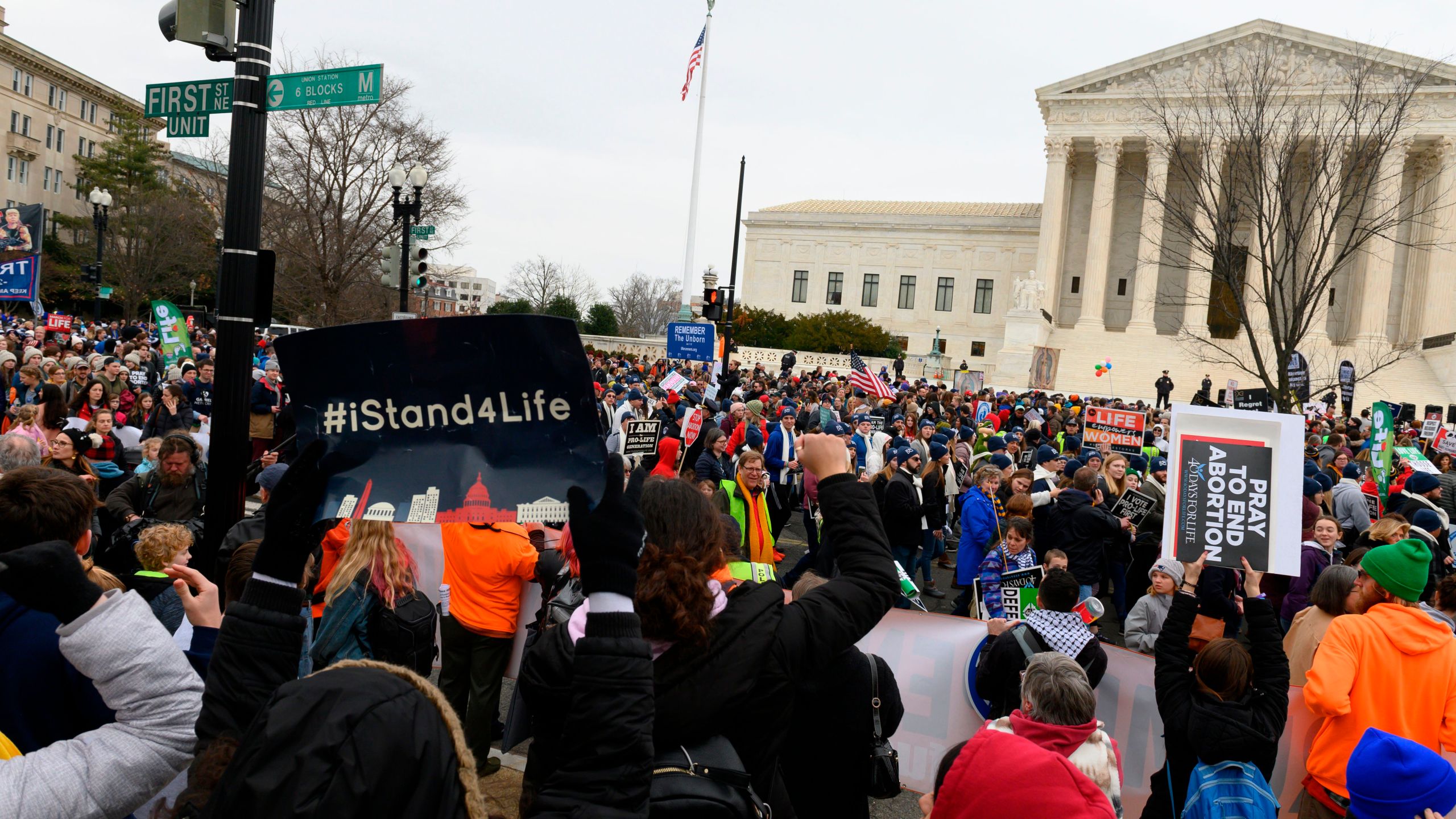 Anti-abortion advocates shout slogans while participating in the 47th annual March For Life in Washington, D.C., on Jan. 24, 2020. (ROBERTO SCHMIDT/AFP via Getty Images)