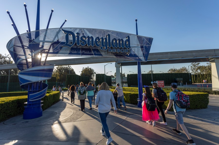 Visitors attend Disneyland Park on Feb. 25, 2020, in Anaheim. (David McNew/Getty Images)