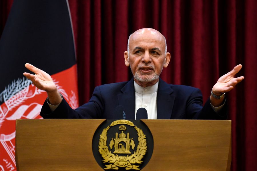 Afghan President Ashraf Ghani speaks during a press conference at the presidential palace in Kabul on March 1, 2020. (WAKIL KOHSAR/AFP via Getty Images)