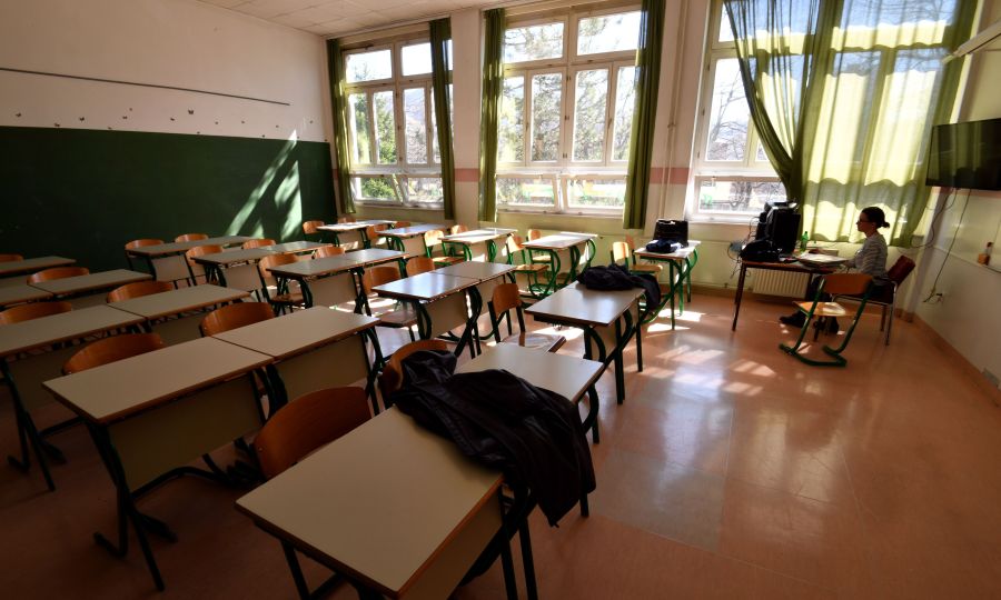 A picture shows an empty classroom in an elementary school in Sarajevo, on March 13, 2020, on the morning after an official suspension of school classes as a measure to fight the spread of COVID-19( Elvis Barukcic/AFP via Getty Images)