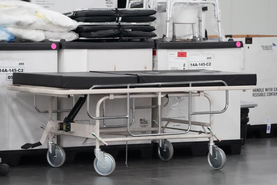 Medical supplies are seen inside the Jacob Javits Center as New York Governor Andrew Cuomo announces plans to convert the Jacob Javits Center on Manhattans West Side into a field hospital as Coronavirus cases continue to rise on March 23, 2020 in New York. (BRYAN R. SMITH/AFP via Getty Images)