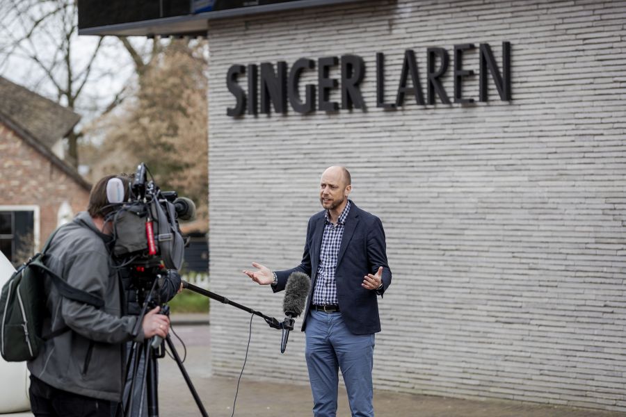 Evert van Os of Singer Laren Museum speaks to the press outside the museum on March 30, 2020 in Laren, Netherlands. (ROBIN VAN LONKHUIJSEN/ANP/AFP via Getty Images)