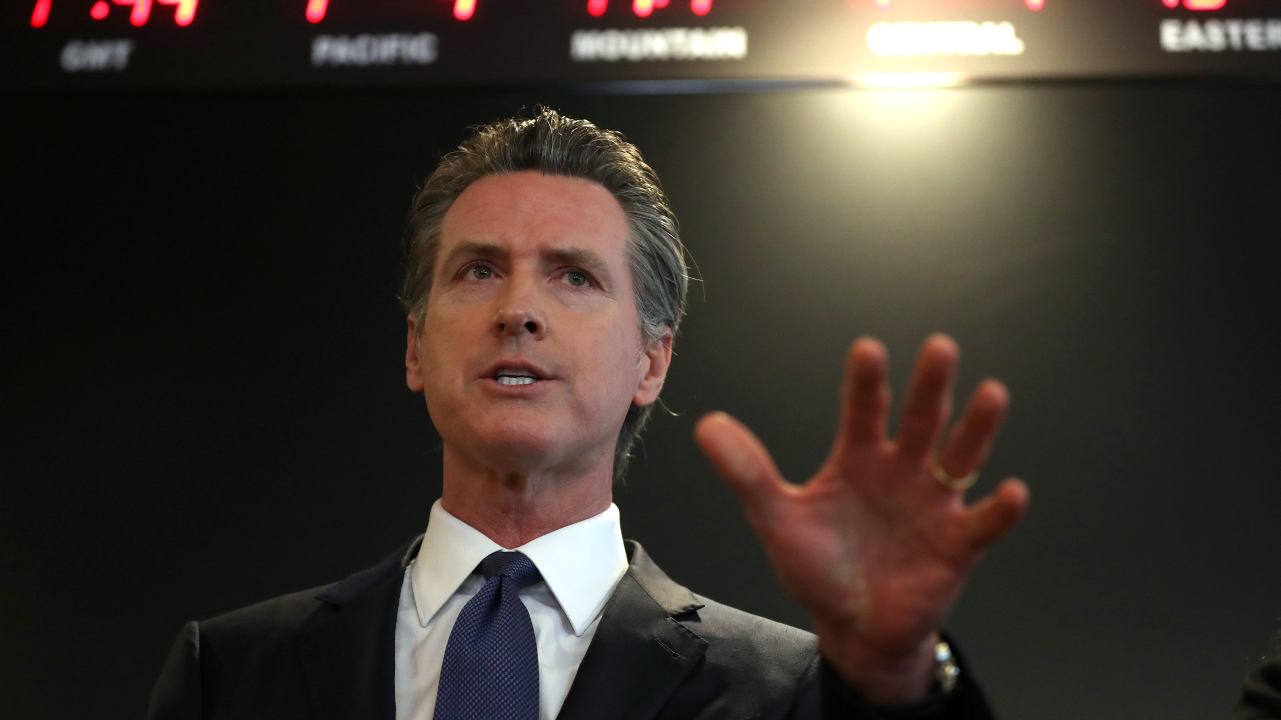 Gov. Gavin Newsom speaks during a news conference at the California Department of Public Health on Feb. 27, 2020, in Sacramento. (Justin Sullivan/Getty Images)