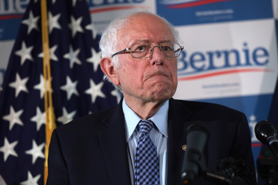 Democratic presidential candidate Sen. Bernie Sanders pauses during a news briefing at his campaign office in Burlington, Vermont, on March 4, 2020. (Credit: Alex Wong / Getty Images)