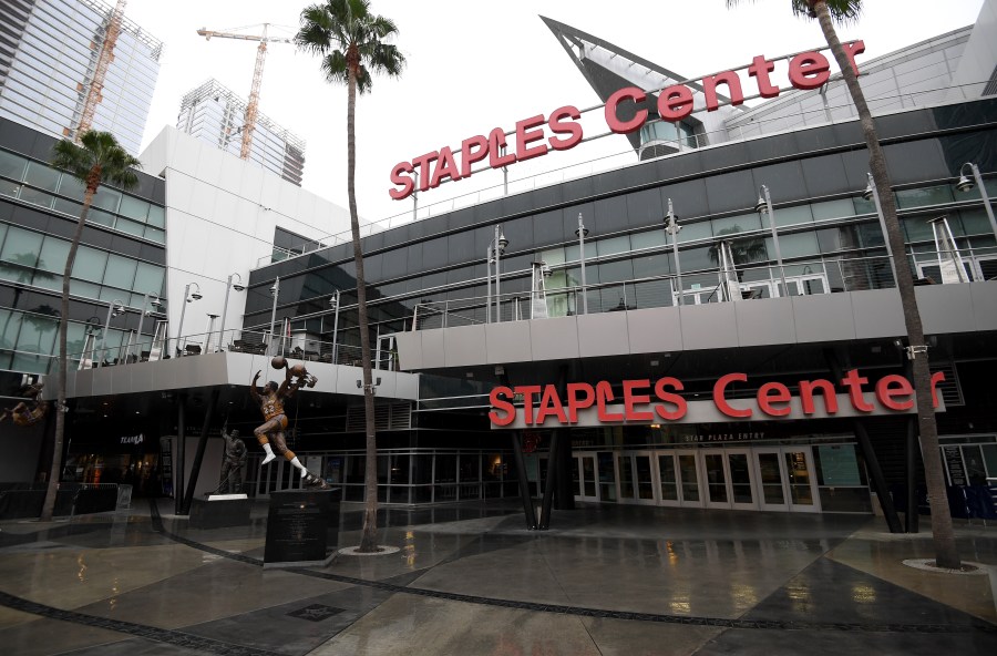 The scene was empty outside Staples Center on March 12, 2020 after both the NHL and NBA postponed their seasons due to coronavirus concerns. (Harry How/Getty Images)