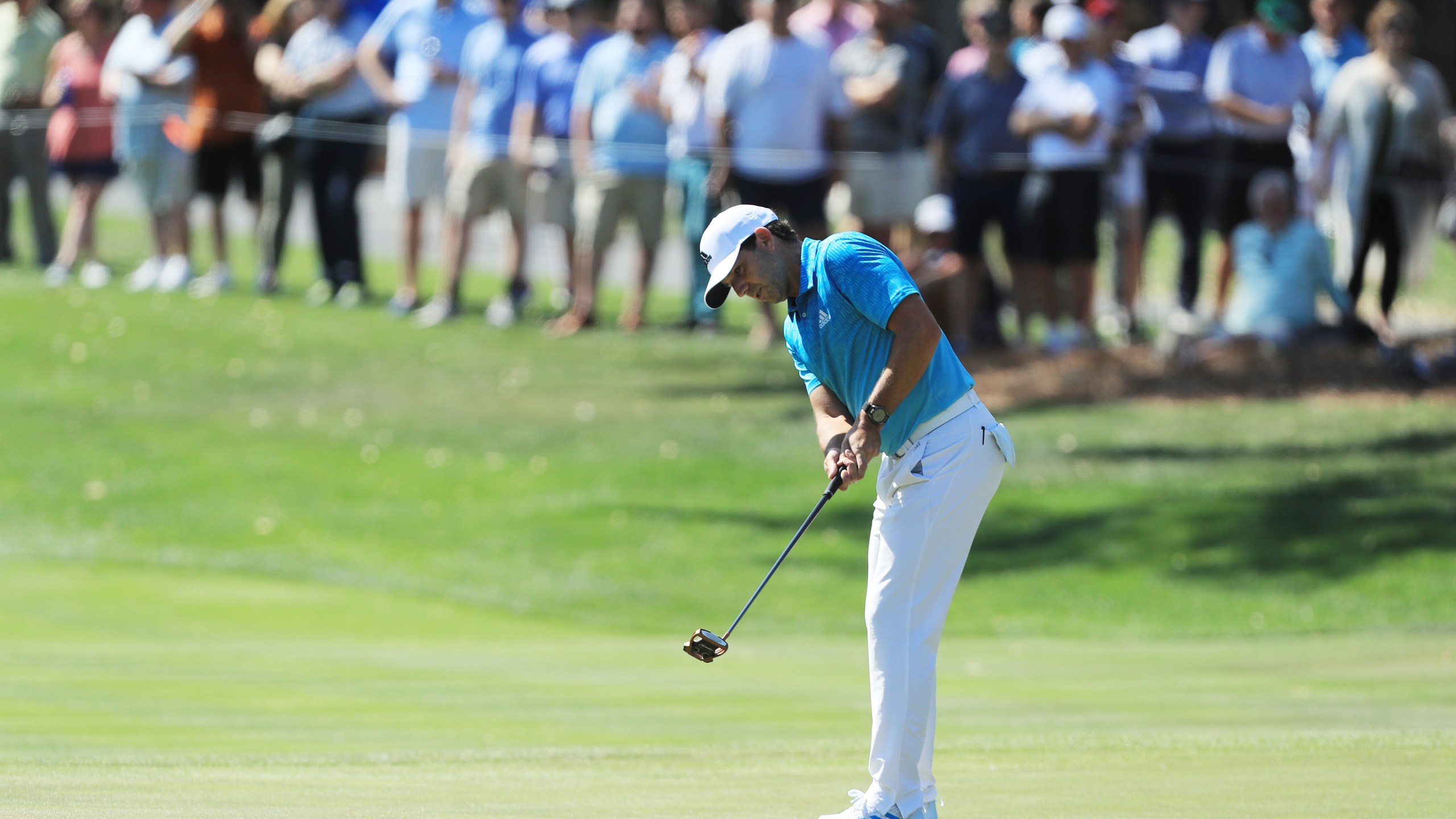 Sergio Garcia of Spain putts on the eighth green during the first round of The Players Championship in Ponte Vedra Beach, Florida, on March 12, 2020. (Credit: Matt Sullivan / Getty Images)