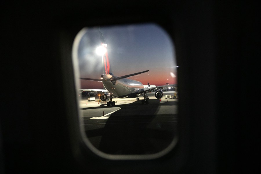 A Delta flight arrives nearly empty to the John F. Kennedy International Airport on March 15, 2020 near New York City. (John Moore/Getty Images)