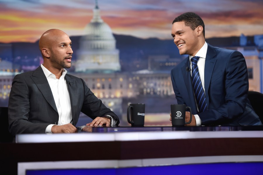 Actor Keegan-Michael Key (left) and host Trevor Noah on "The Daily Show with Trevor Noah" on Nov. 8, 2016 in New York City. (Jason Kempin/Getty Images for Comedy Central)