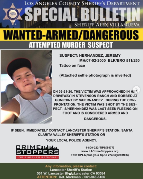 Los Angeles County Sheriff's Department wanted flier, issued March 22, 2020.