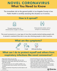 The Los Angeles County Department of Public Health released this infographic on Feb. 29, 2020 showing facts about the novel coronavirus, including how it spreads, its symptoms and what people can do to protect themselves.