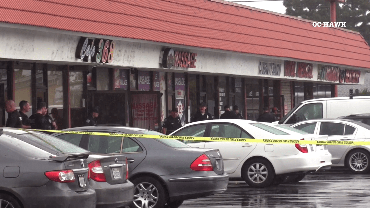 Police respond following a deadly shooting inside a Garden Grove eatery on March 10, 2020. (Credit: OC Hawk)