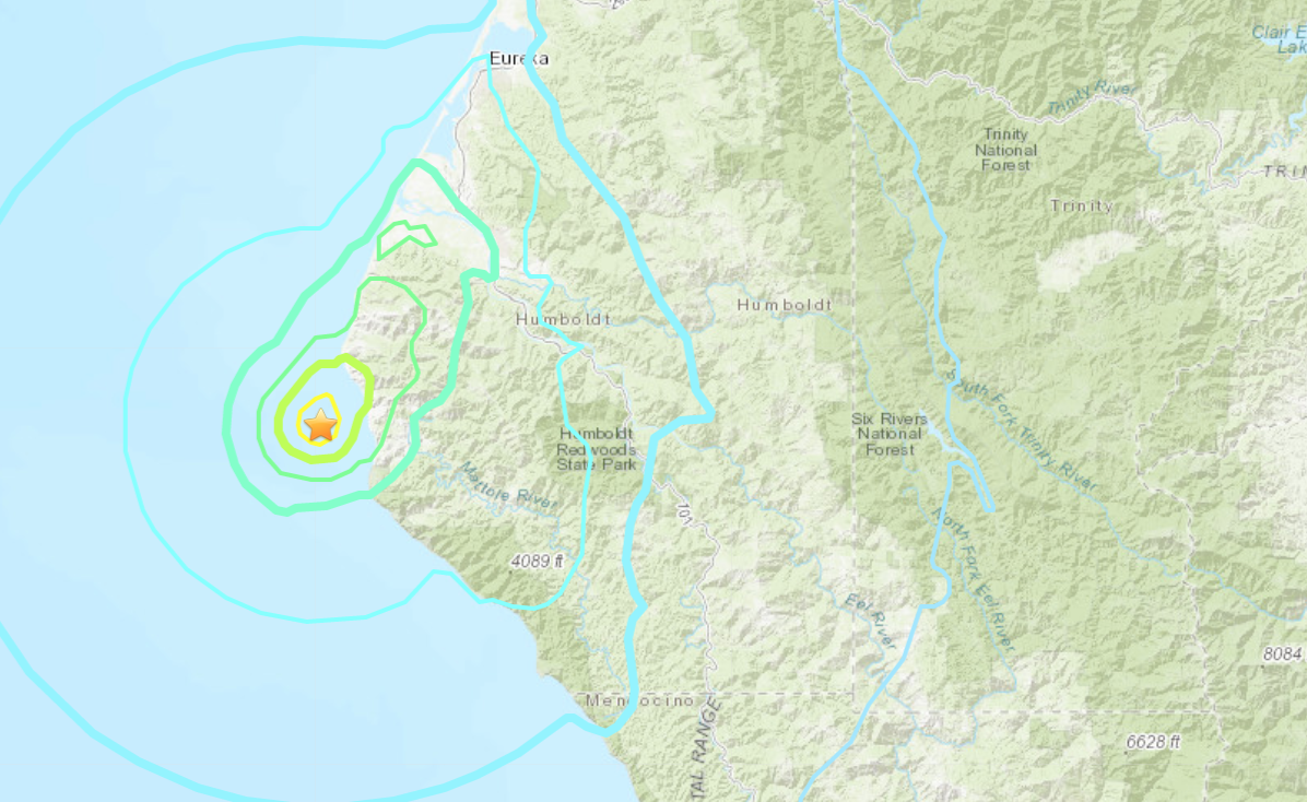 This map showing a 5.2 magnitude earthquake off the coast of Northern California on March 18, 2020, was provided by the U.S. Geological Survey.