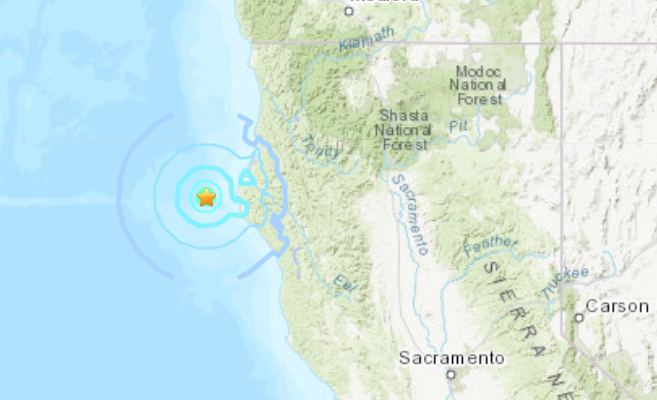 The location of magnitude 4.8 earthquake that struck March 22, 2020, off the coast of Northern California. (U.S. Geological Survey)