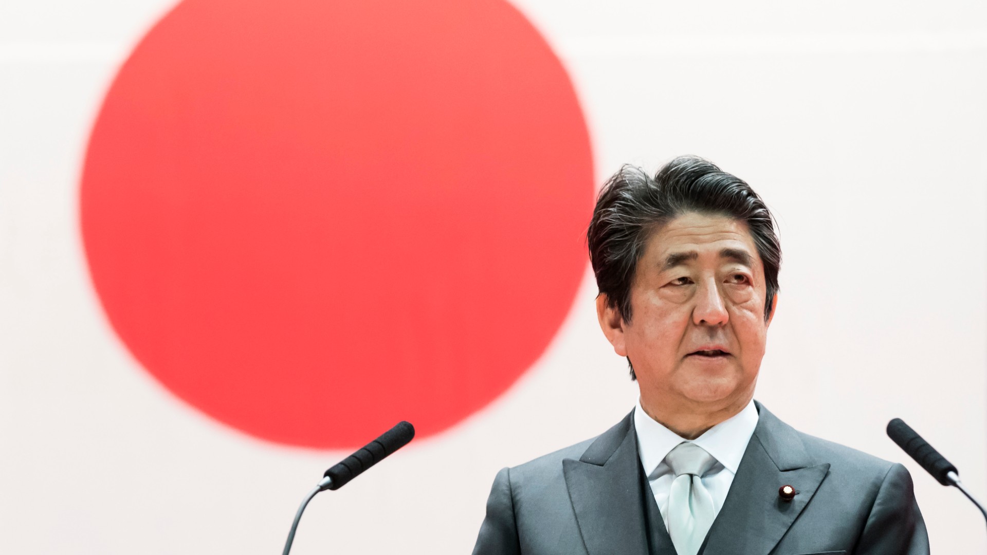 Japan's Prime Minister Shinzo Abe speaks during the graduation ceremony of the National Defense Academy on March 22, 2020 in Yokosuka, Japan. (Tomohiro Ohsumi/Getty Images)