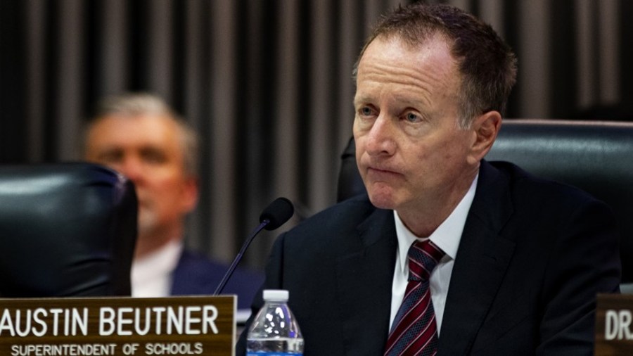 L.A. schools Supt. Austin Beutner provides a coronavirus update on Tuesday, just before the Board of Education votes to give him emergency powers to respond to the outbreak.(Gina Ferazzi/Gina Ferazzi/Los Angeles Times)