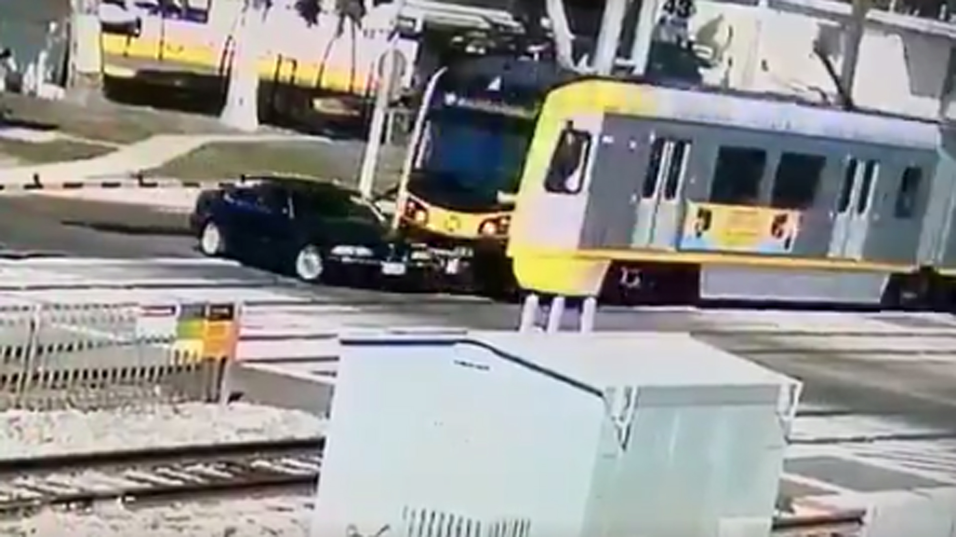 LAPD officials shared video of a Blue Line train crashing into a car in Long Beach on March 3, 2020.