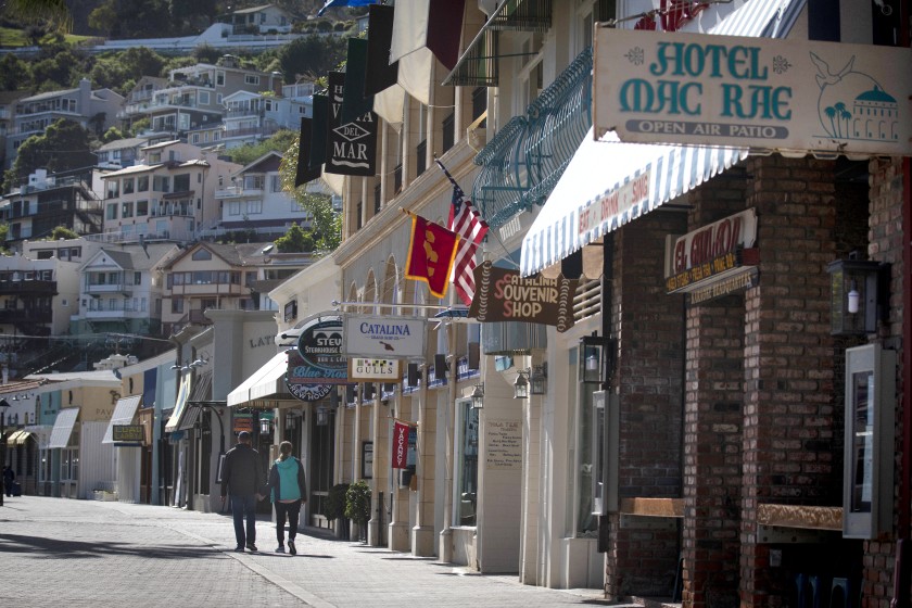 A quiet early morning in Avalon. In March 2020, officials placed a 45-day moratorium on cruise ships visiting the island due to COVID-19. (Francine Orr / Los Angeles Times)