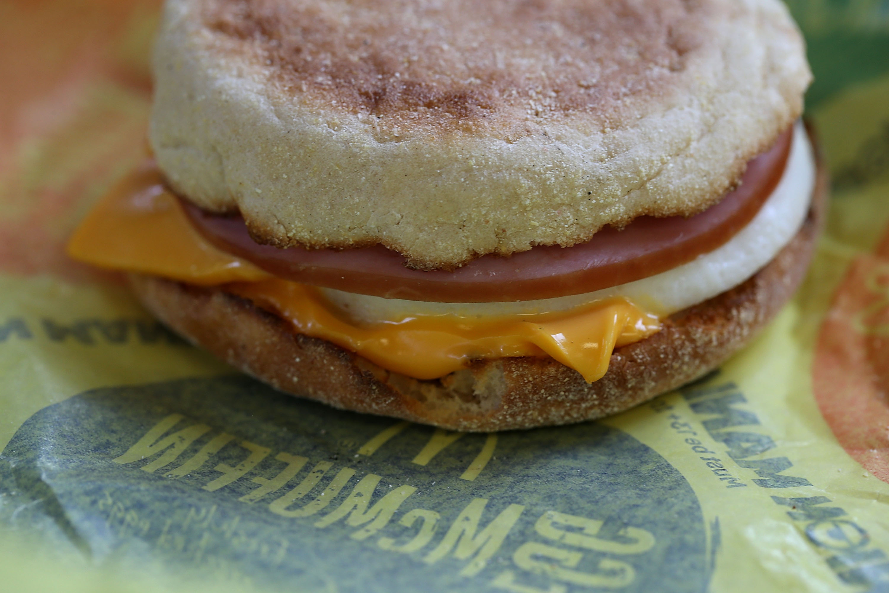A McDonald's Egg McMuffin is displayed at a McDonald's restaurant on July 23, 2015 in Fairfield (Justin Sullivan / Getty Images)