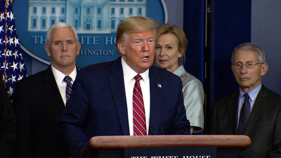 Donald Trump speaks during a White house briefing on the U.S. coronavirus response on March 20, 2020. (CNN)