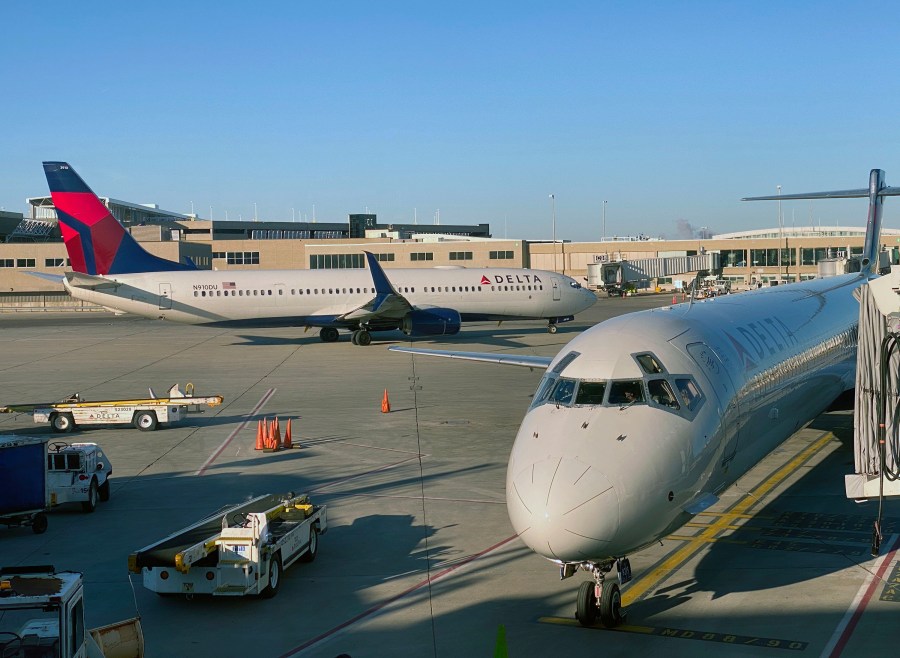 Delta Air Lines announced major cuts to its capacity because of the coronavirus. The company said it is facing worse conditions and making deeper cuts than after the 9/11 terror attacks. A Delta Airlines plane sits on the tarmac at Milwaukee Mitchell International Airport(MKE)in Milwaukee, Wisconsin on January 8, 2020. Daniel Slim/AFP/Getty Images)