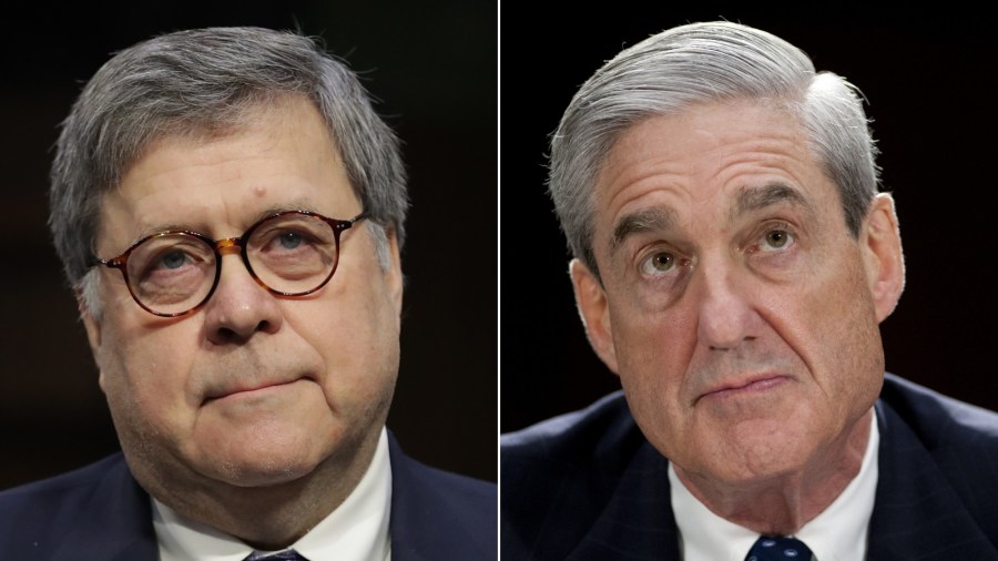 Attorney General William Barr and former Special Counsel Robert Mueller are shown in file images. (AFP & Getty Images)