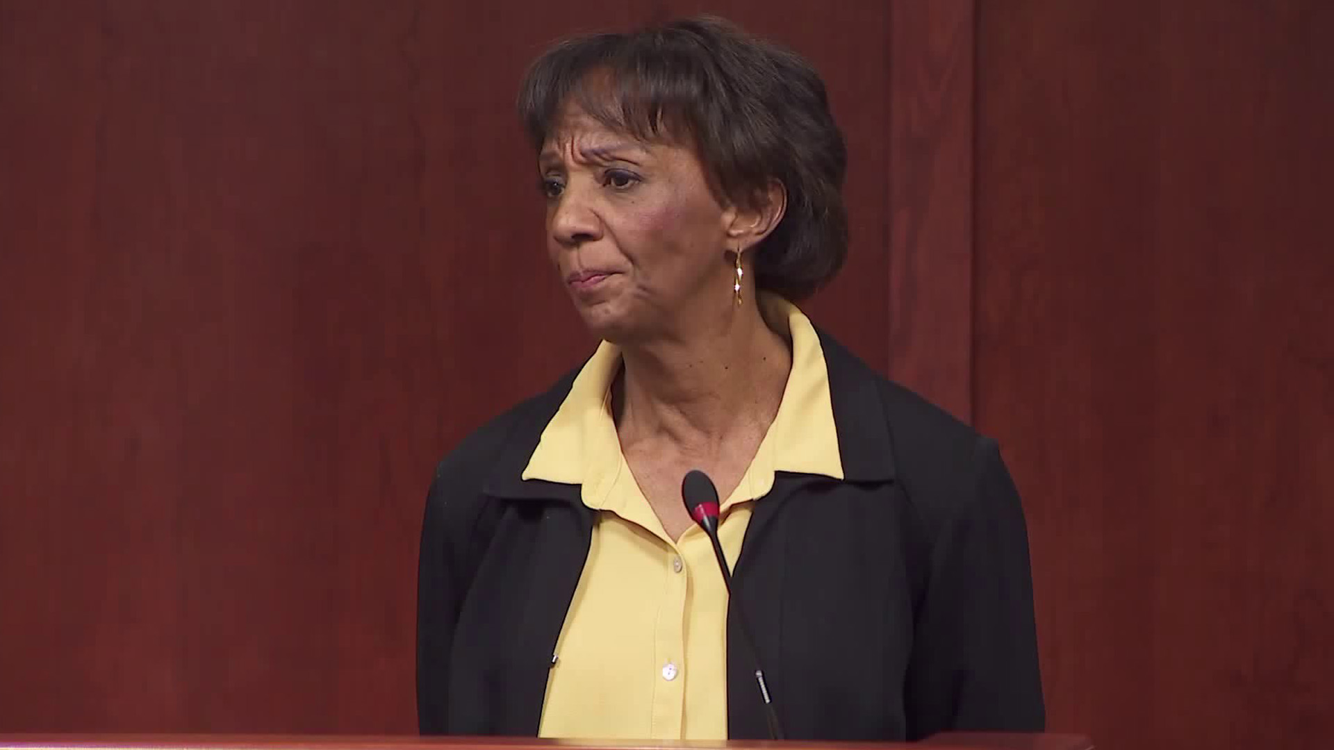 Jackie Lacey holds a news conference at the Hall of Justice on March 2, 2020. (KTLA)