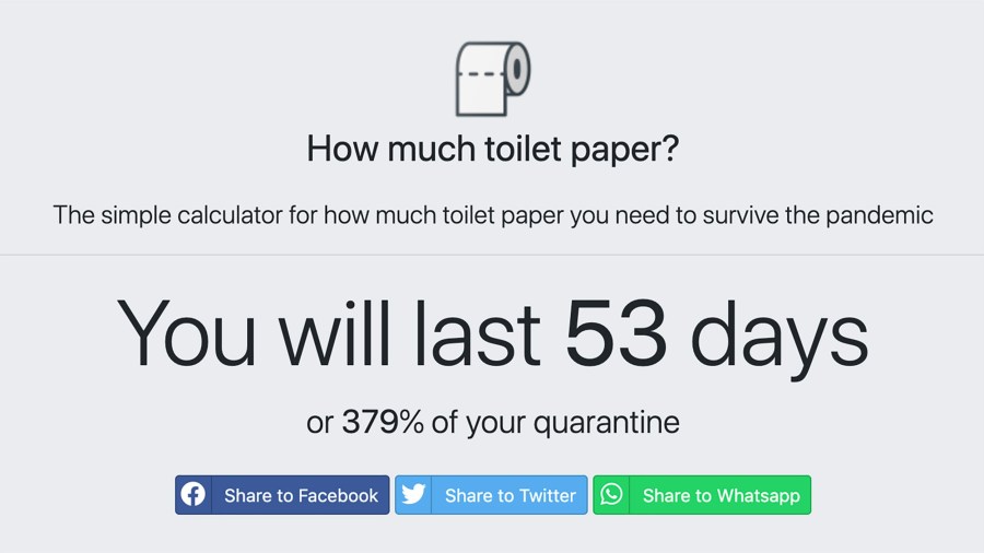 Howmuchtoiletpaper.com calculates just how long your stash of toilet paper will last you during a quarantine. (howmuchtoiletpaper.com via CNN Wire)