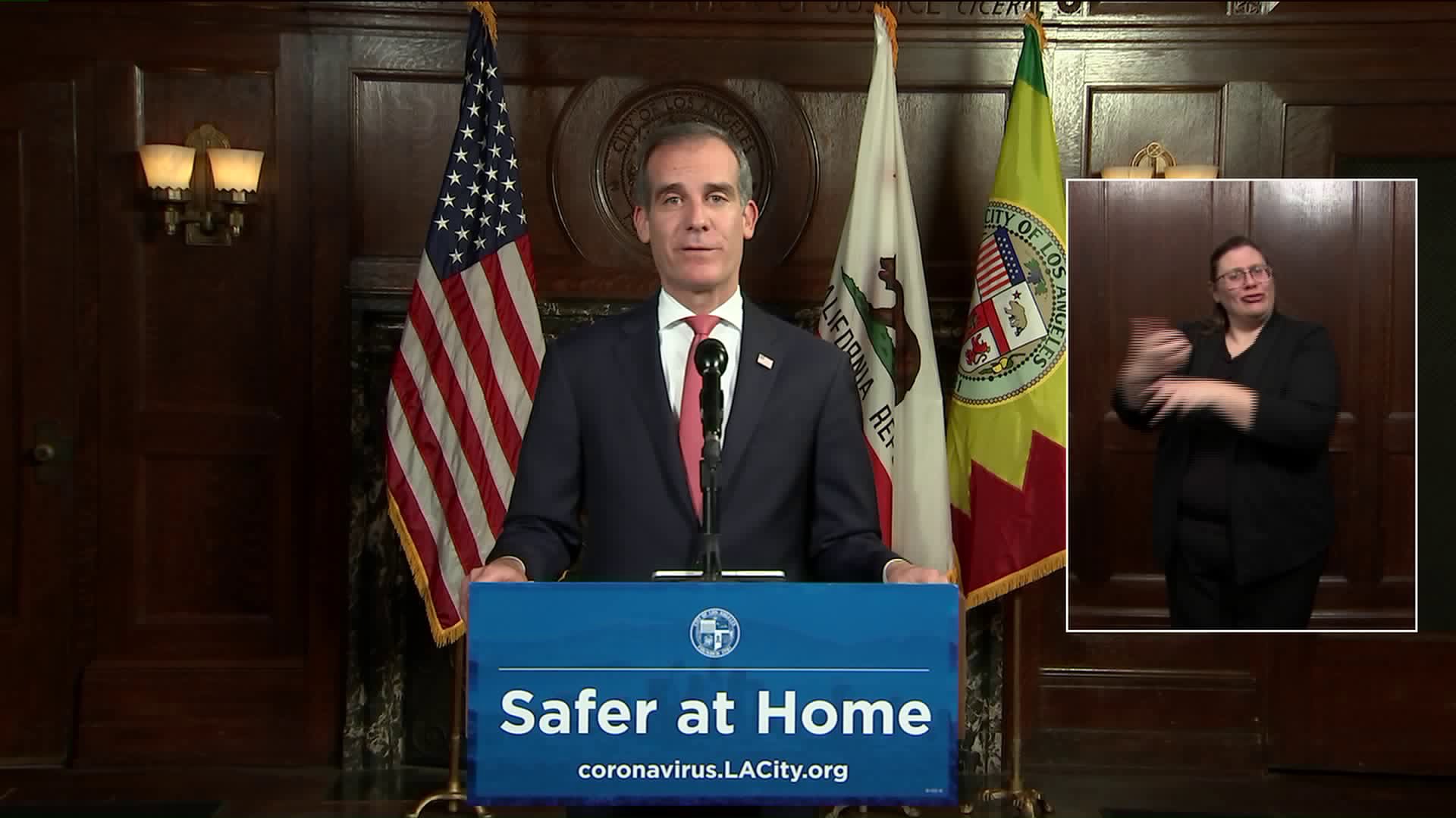 Los Angeles Mayor Eric Garcetti provides on update on the COVID-19 outbreak on April 23, 2020. (KTLA)