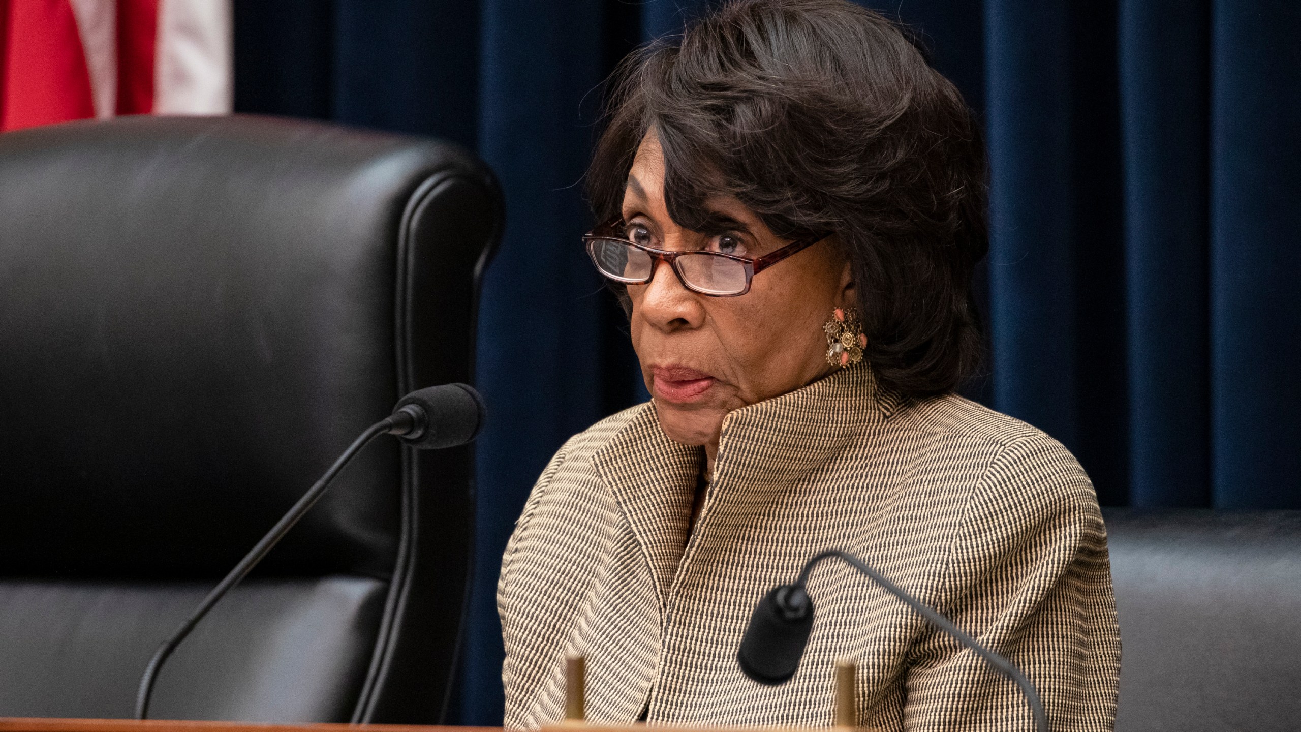 Chairwoman Rep. Maxine Waters (D-CA) questions former members of the Wells Fargo's Board of Directors Elizabeth Duke and James Quigley during a House Financial Services Committee hearing on March 11, 2020. (Samuel Corum/Getty Images)