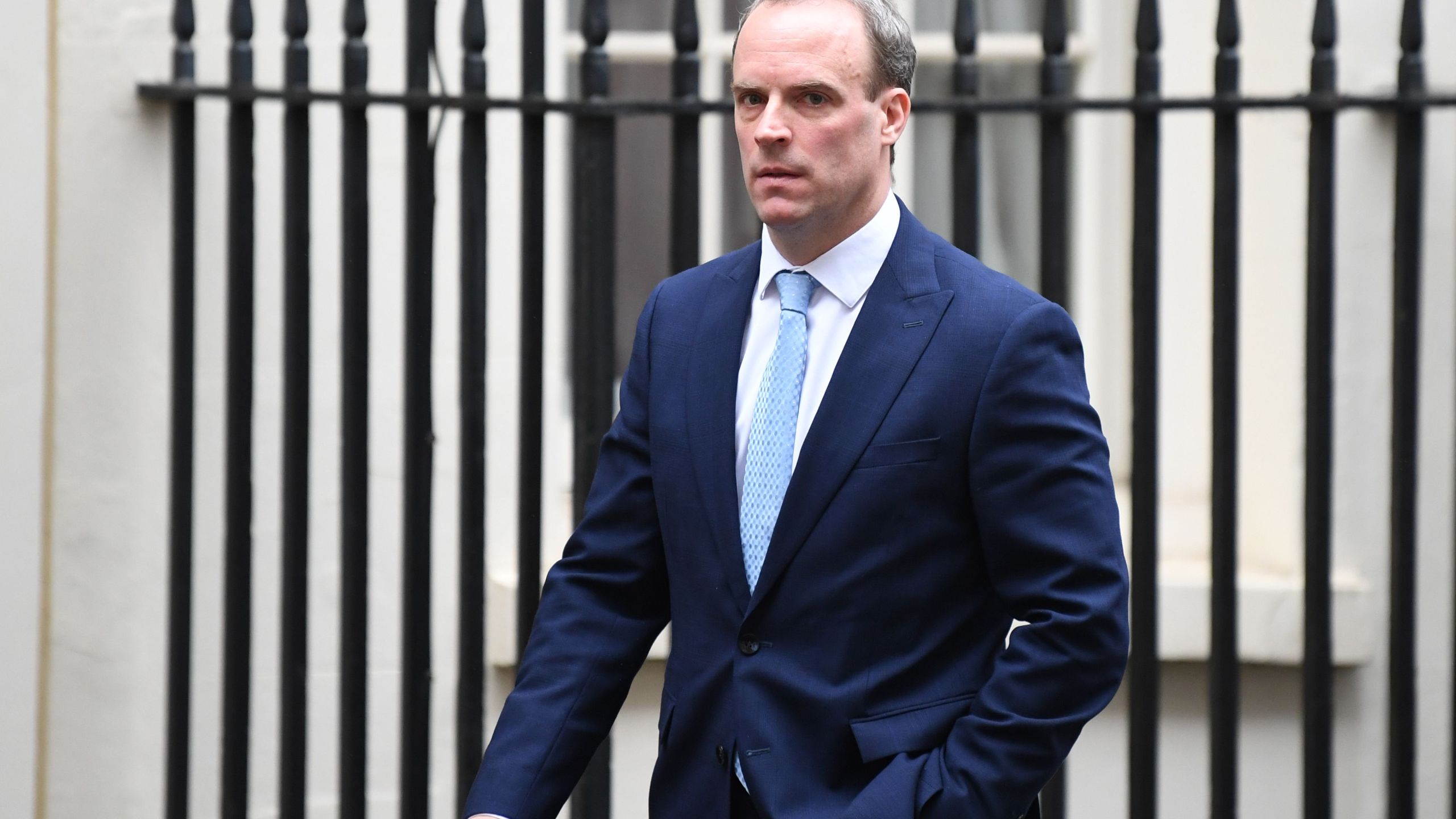 Britain's Foreign Secretary Dominic Raab leaves Downing street in central London on April 6, 2020. (DANIEL LEAL-OLIVAS/AFP via Getty Images)